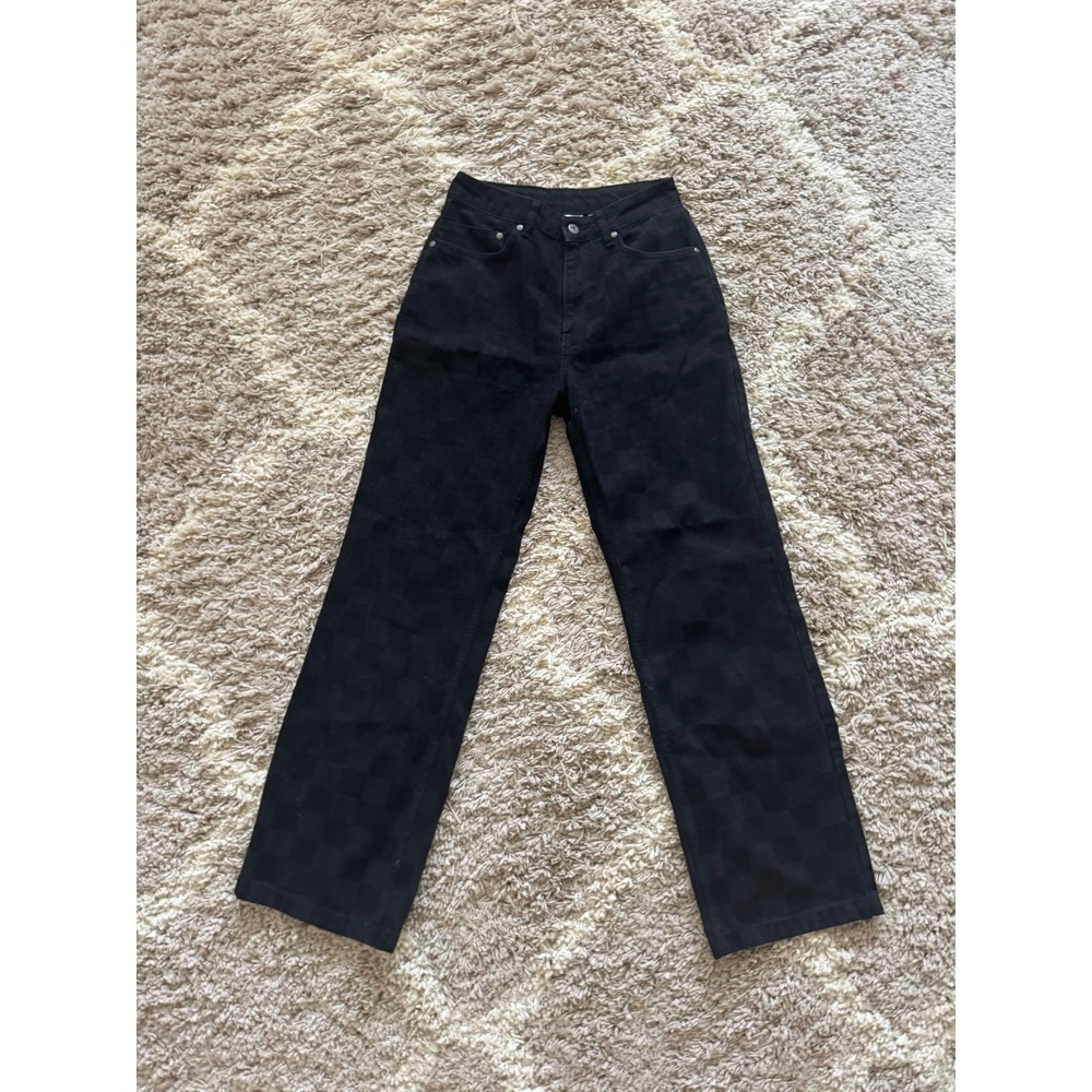 The Ragged Priest Black Checkerboard High Waisted Straight Leg Denim Jeans